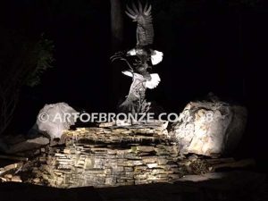 Fish Thieves bronze sculpture of monumental eagles fighting over captured salmon