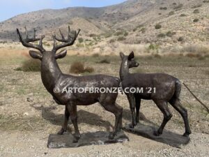 Forest Spirit high-quality bronze cast outdoor male & female monumental deer sculptures