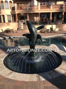 Breaching marine art bronze sculpture humpback whale for pool ocean decor