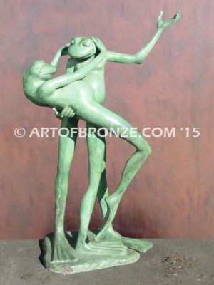 Sacred Dance of Love whimsical dancing frog (Tango, Salsa, ballroom) bronze statue for garden or outdoor display