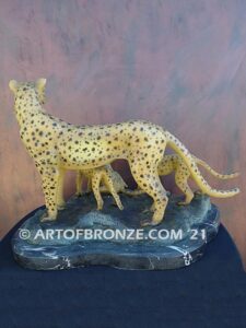 Watchful Eyes bronze cheetah mother and cubs sculpture for gallery, museum or private collector