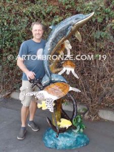 Beauty Beneath bronze fine art gallery sculpture of dolphins, whales and porpoises