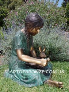 Feeding My Rabbit Otherside Bronze Girl Statue