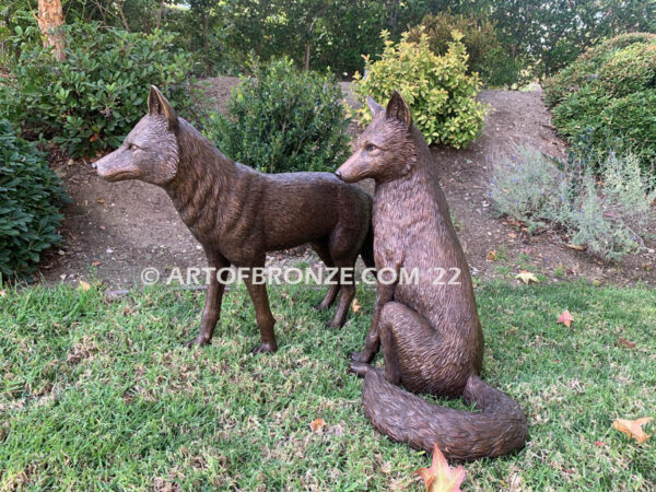 On the Alert high quality bronze casting of pair of foxes for public or private display