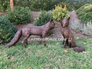 On the Alert high quality bronze casting of pair of foxes for public or private display