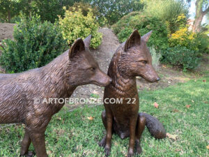 On the Alert high quality bronze casting of pair of foxes for public or private display