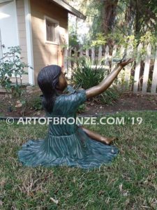 Wings of Joy II bronze sculpture of girl with butterflies on her dress and hands