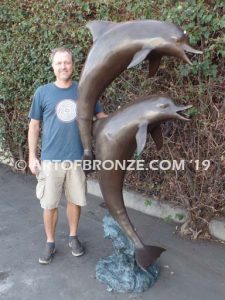 Double Play bronze fine art gallery sculpture of dolphins, whales and porpoises