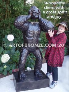 Great Ape bronze sculpture of standing monkey with head in hands