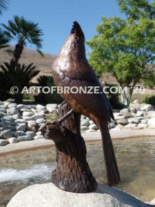 Cardinal Brown Patina outdoor statue of a bronze cardinal state bird of North Carolina