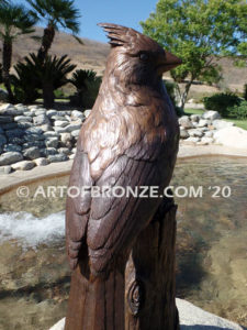 Cardinal Brown Patina outdoor statue of a bronze cardinal state bird of North Carolina