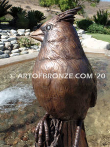 Cardinal Brown Patina outdoor statue of a bronze cardinal state bird of North Carolina