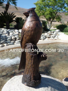 Cardinal Brown Patina outdoor statue of a bronze cardinal state bird of North Carolina