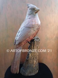 Cardinal Red Patina mascot statue of a bronze cardinal state bird of North Carolina