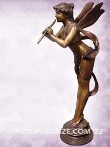 Forest Nymph with Flute bronze sculpture of mythical nymph, fairy and sprite for private gallery or public display