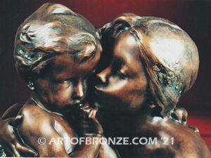 I Love You Art nouveau style bronze bust of woman and child for antique art collector