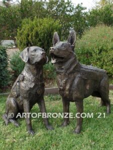 Military Work Dogs scout, sentry, and explosion detection bronze sculpture veterans' memorial