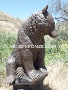 Rest Time bronze sculpture grizzly bear, black bear and brown bear mascot for school, university or zoo