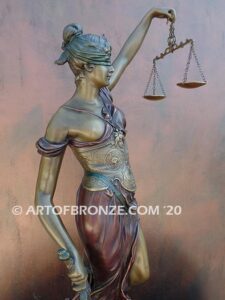 Blind Justice monumental bronze sculpture of Lady Justice holding scales for law firm or lawyers office