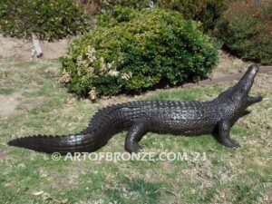 Don’t Get Too Close bronze fine art gallery or school mascot sculpture of crocodile, alligator and reptiles