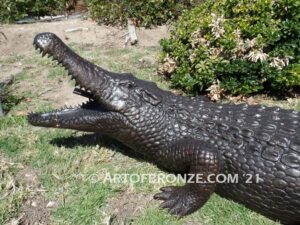 Don’t Get Too Close bronze fine art gallery or school mascot sculpture of crocodile, alligator and reptiles