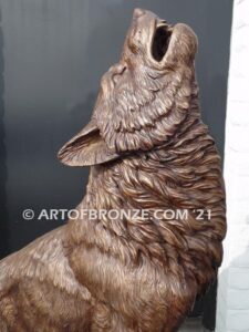 Howling Wolf Outdoor heroic bronze mascot wolf sculpture for schools, universities or zoo