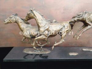 Heaven’s Gate limited edition sculpture of three running horses attached to marble base