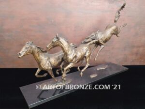 Heaven’s Gate limited edition sculpture of three running horses attached to marble base