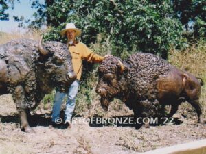 Legend of the Plains standing bronze bison monumental sculpture herd for school, corporate or private residence