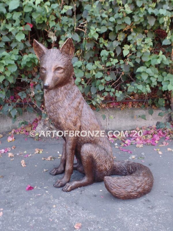 Alert bronze mascot fox sculpture for gallery, art in public places or school mascot