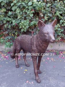 Alert bronze mascot fox sculpture for gallery, art in public places or school mascot