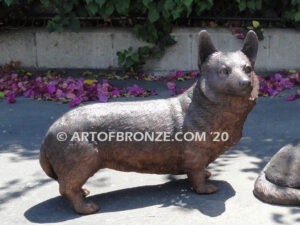 Cardigan Duo gallery quality custom bronze sculpted statue of sitting and standing cardi dogs