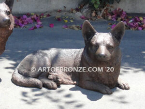 Cardigan Duo gallery quality custom bronze sculpted statue of sitting and standing cardi dogs