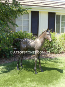 Chanel bronze statue of standing foal horse for ranch or equestrian center