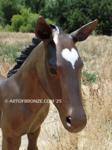 Chanel bronze statue of standing foal horse for ranch or equestrian center