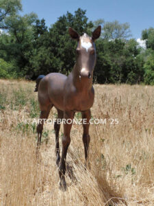 Chanel bronze statue of standing foal horse for ranch or equestrian center