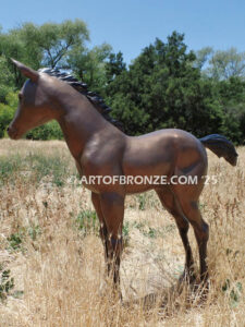 Chanel bronze statue of standing foal horse for ranch or equestrian center