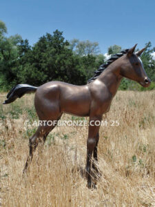 Chanel bronze statue of standing foal horse for ranch or equestrian center