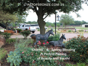 Chanel bronze statue of standing foal horse for ranch or equestrian center