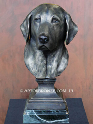 Dusty gallery quality, custom bronze statue bust of labrador dog