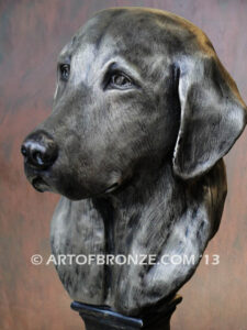 Dusty gallery quality, custom bronze statue bust of labrador dog