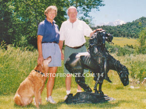 The End of the Trail monumental bronze statue after James Earle Fraser featuring Indian on horse