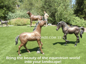 Hearts Forever bronze sculpture of standing mare and running foal horse for ranch, shopping center or equestrian center