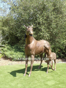 Hearts Forever bronze sculpture of standing mare and running foal horse for ranch, shopping center or equestrian center