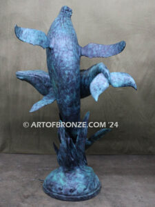 Breaching marine art bronze sculpture humpback whale for pool ocean decor