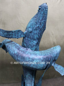 Breaching marine art bronze sculpture humpback whale for pool ocean decor