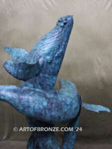 Breaching marine art bronze sculpture humpback whale for pool ocean decor