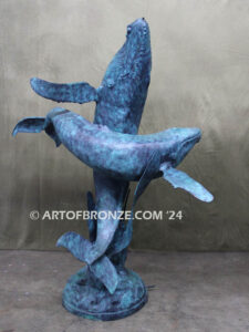 Breaching marine art bronze sculpture humpback whale for pool ocean decor