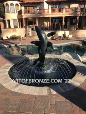 Breaching marine art bronze sculpture humpback whale for pool ocean decor