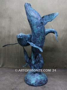 Breaching marine art bronze sculpture humpback whale for pool ocean decor